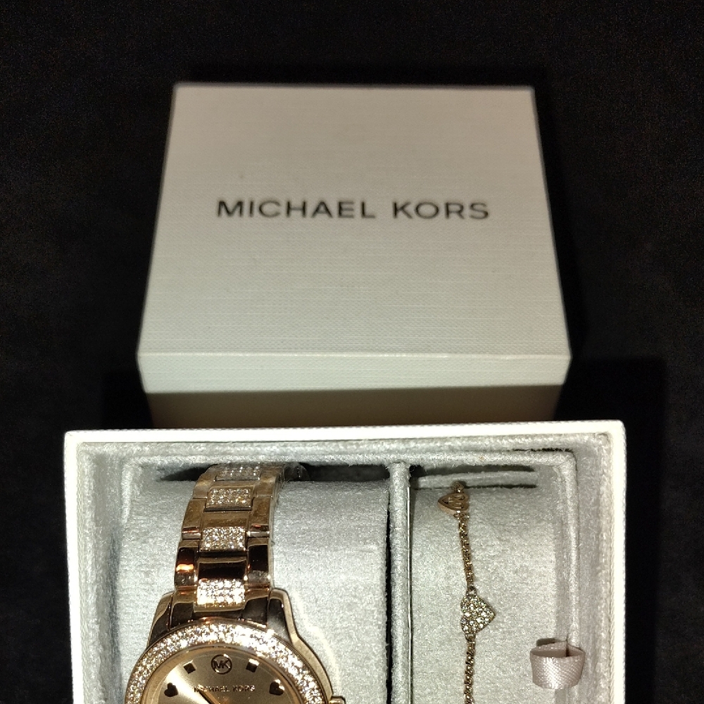 Michael Kors Rose Gold Watch Set with Matching Bracelet